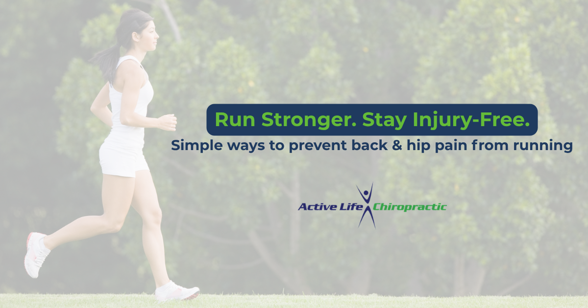 graphic explaining how simple ways to prevent back & hip pain from running